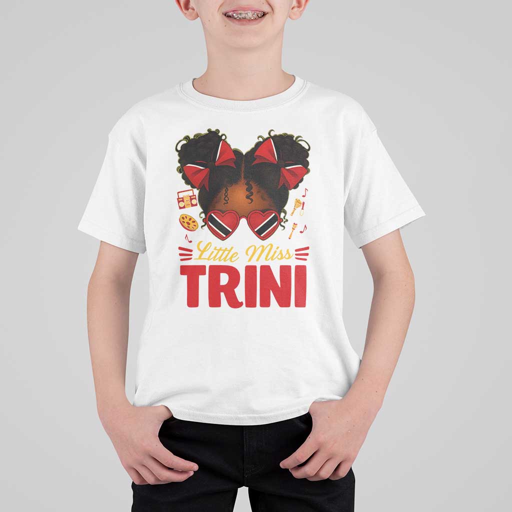 Little Miss Trinidad And Tobago T Shirt For Kid Afro Black Messy Bun Girl Trini Flag Bow
