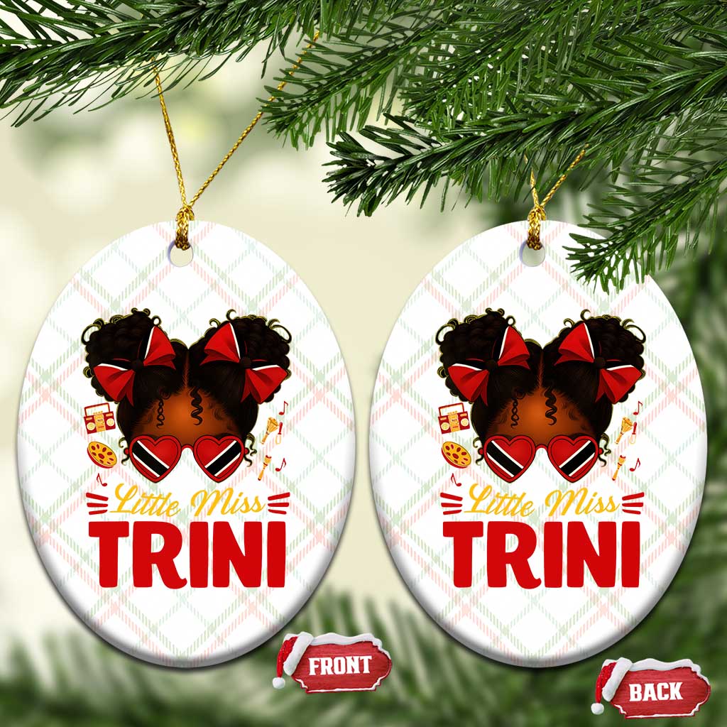 Little Miss Trinidad And Tobago Ceramic Ornament Afro Black Messy Bun Girl Trini Flag Bow