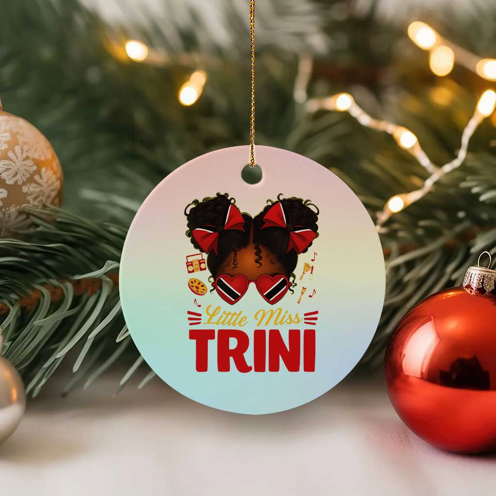 Little Miss Trinidad And Tobago Ceramic Ornament Afro Black Messy Bun Girl Trini Flag Bow