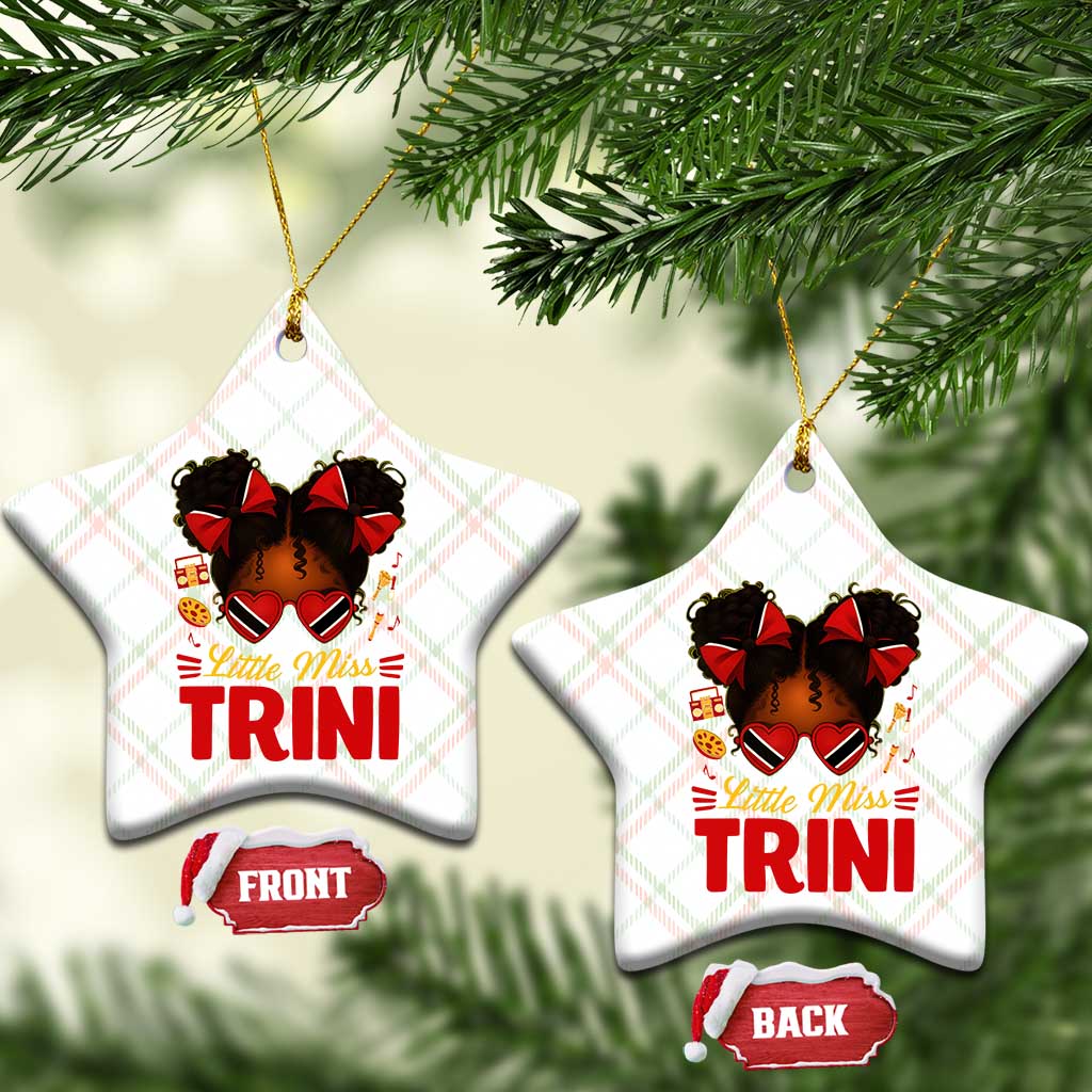 Little Miss Trinidad And Tobago Ceramic Ornament Afro Black Messy Bun Girl Trini Flag Bow