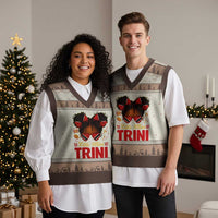 Little Miss Trinidad And Tobago V-Neck Knit Sweater Vest Afro Black Messy Bun Girl Trini Flag Bow
