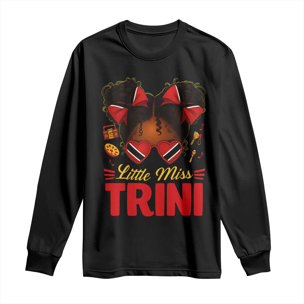 Little Miss Trinidad And Tobago Long Sleeve Shirt Afro Black Messy Bun Girl Trini Flag Bow