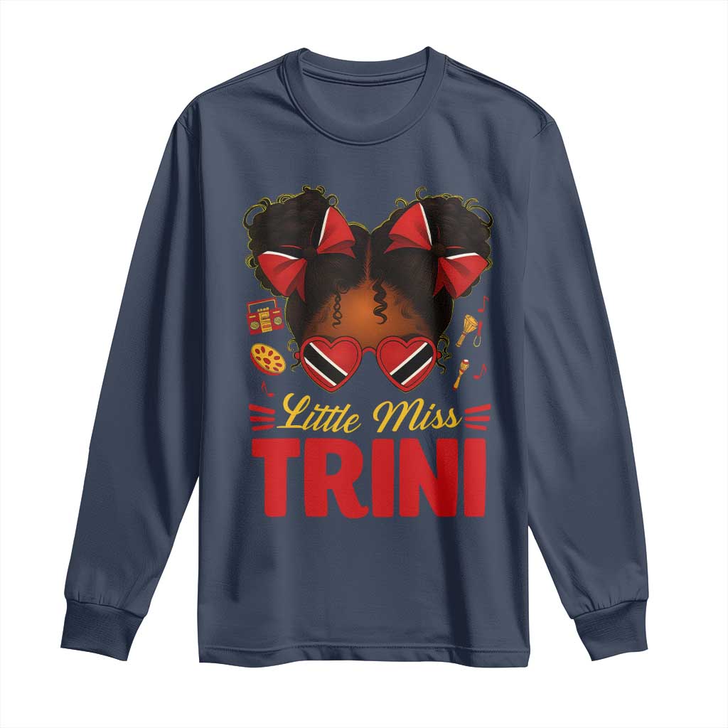 Little Miss Trinidad And Tobago Long Sleeve Shirt Afro Black Messy Bun Girl Trini Flag Bow