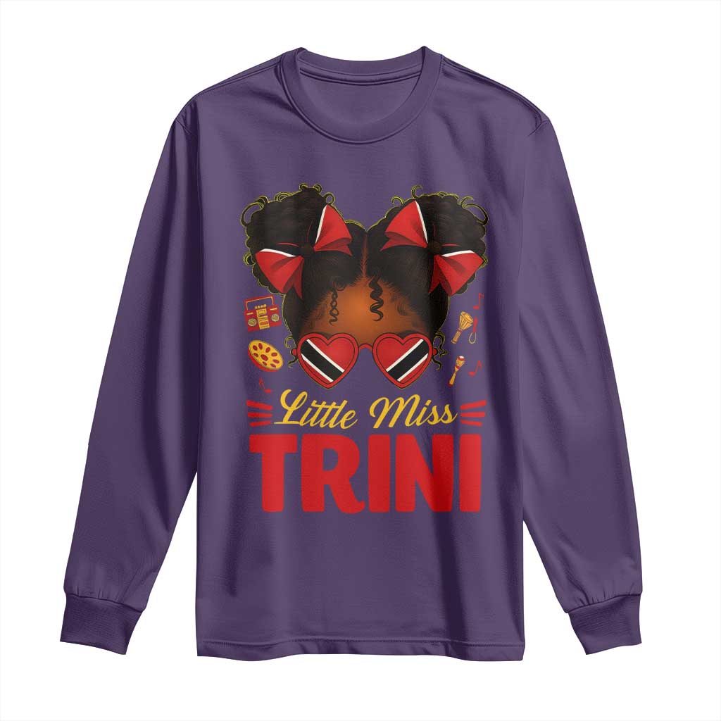 Little Miss Trinidad And Tobago Long Sleeve Shirt Afro Black Messy Bun Girl Trini Flag Bow