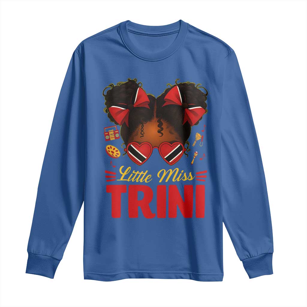 Little Miss Trinidad And Tobago Long Sleeve Shirt Afro Black Messy Bun Girl Trini Flag Bow