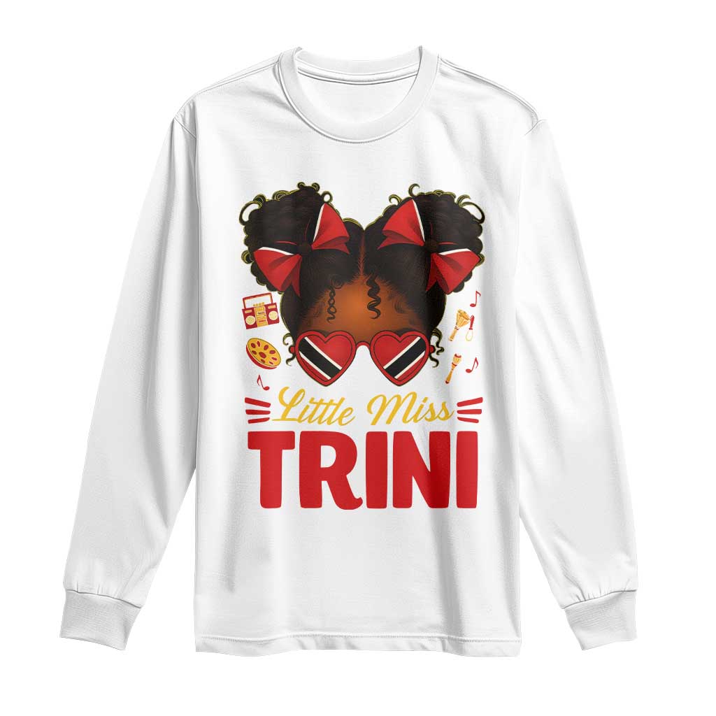 Little Miss Trinidad And Tobago Long Sleeve Shirt Afro Black Messy Bun Girl Trini Flag Bow