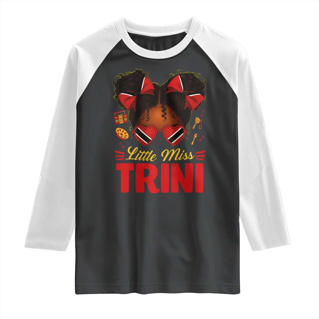 Little Miss Trinidad And Tobago Raglan Shirt Afro Black Messy Bun Girl Trini Flag Bow