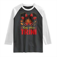Little Miss Trinidad And Tobago Raglan Shirt Afro Black Messy Bun Girl Trini Flag Bow