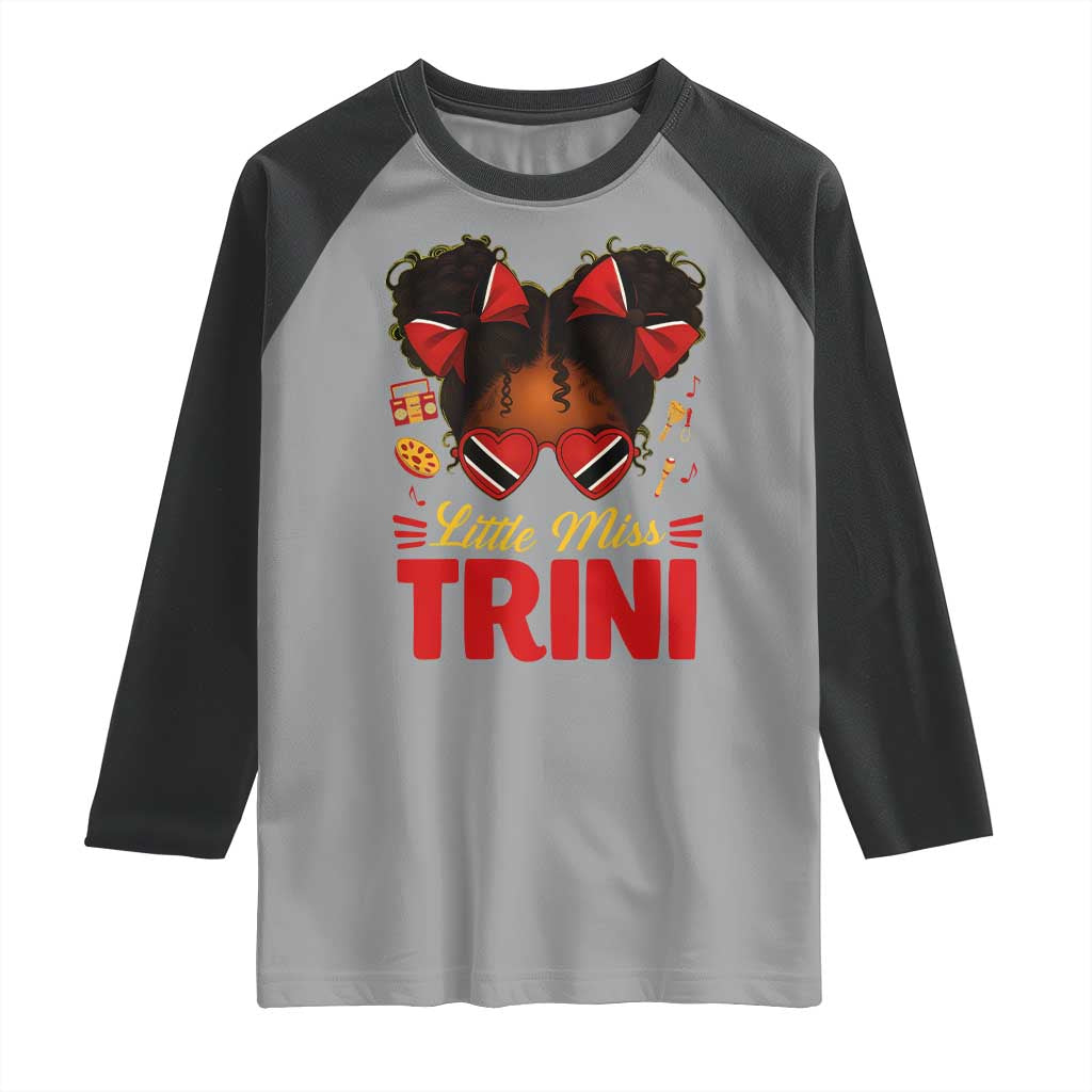 Little Miss Trinidad And Tobago Raglan Shirt Afro Black Messy Bun Girl Trini Flag Bow