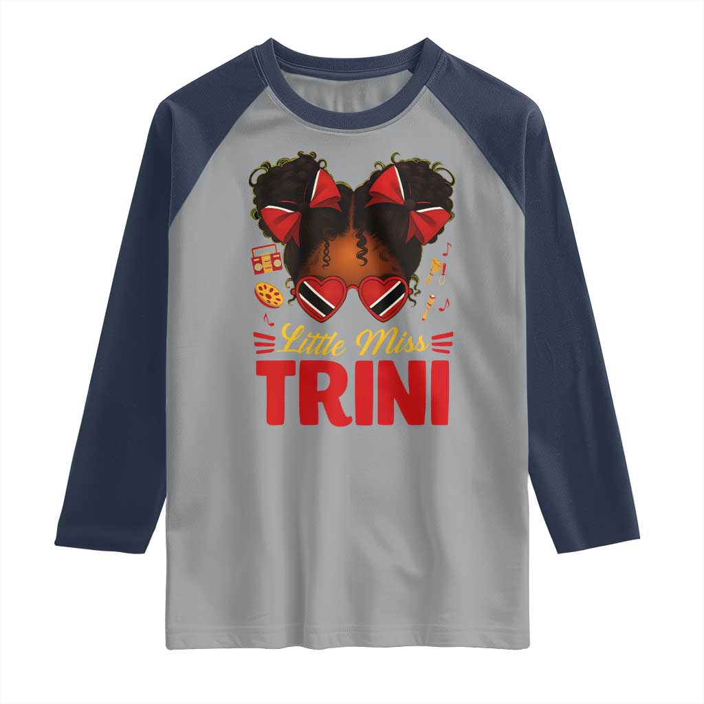 Little Miss Trinidad And Tobago Raglan Shirt Afro Black Messy Bun Girl Trini Flag Bow