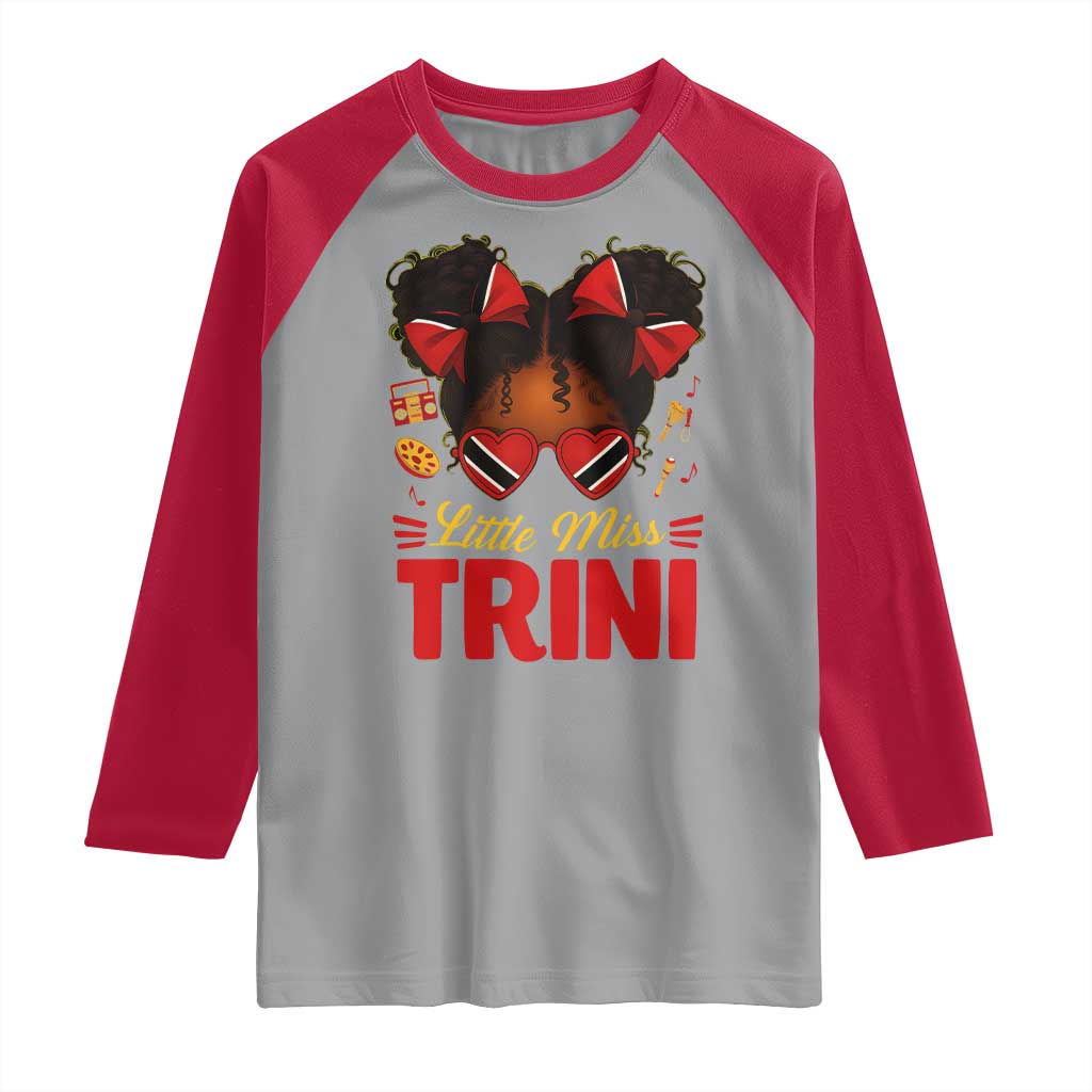 Little Miss Trinidad And Tobago Raglan Shirt Afro Black Messy Bun Girl Trini Flag Bow