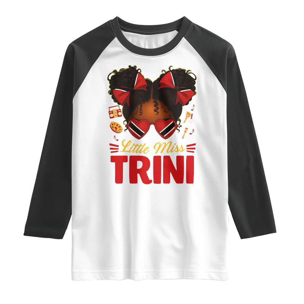 Little Miss Trinidad And Tobago Raglan Shirt Afro Black Messy Bun Girl Trini Flag Bow