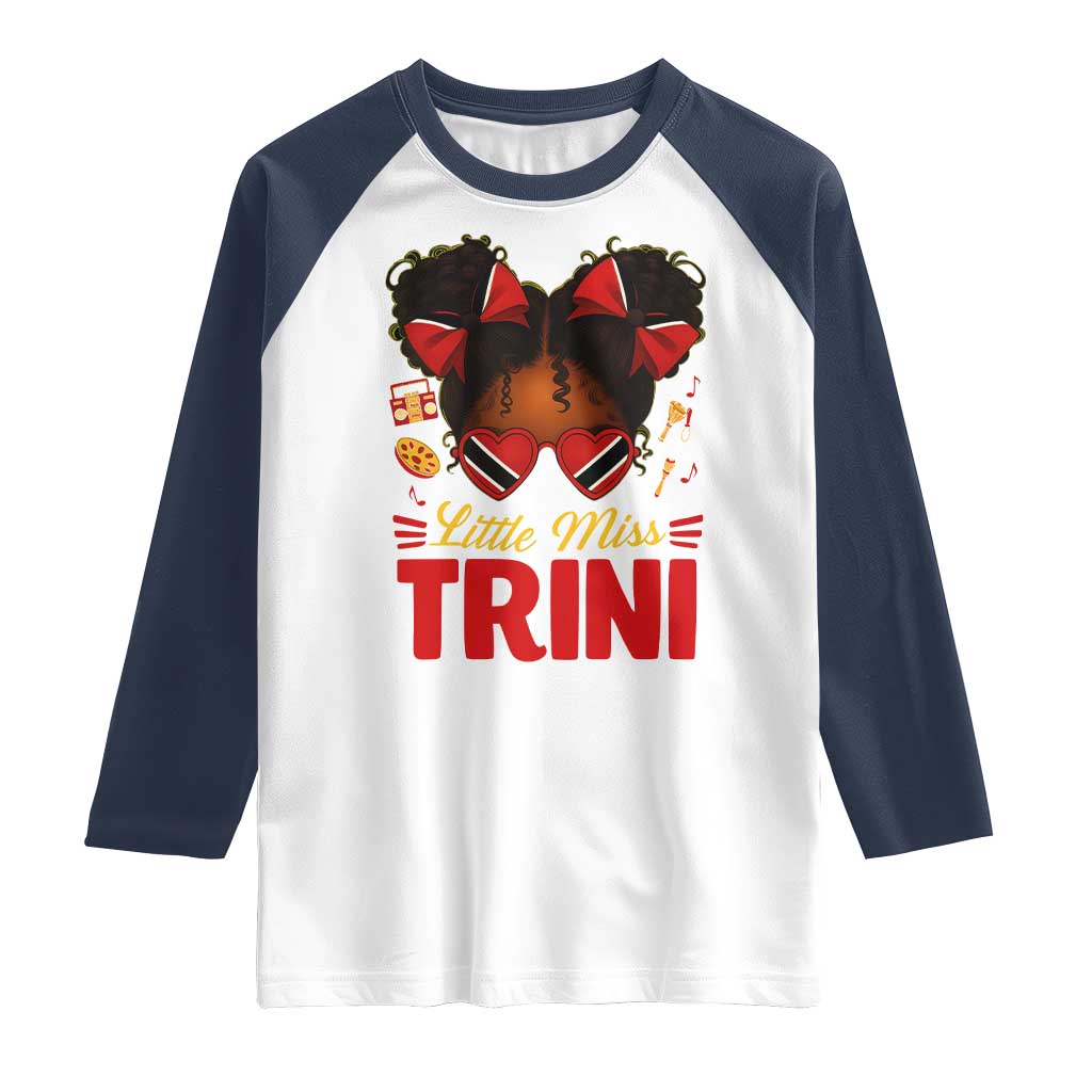 Little Miss Trinidad And Tobago Raglan Shirt Afro Black Messy Bun Girl Trini Flag Bow