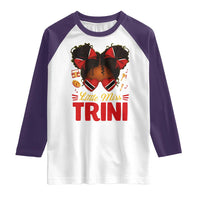 Little Miss Trinidad And Tobago Raglan Shirt Afro Black Messy Bun Girl Trini Flag Bow