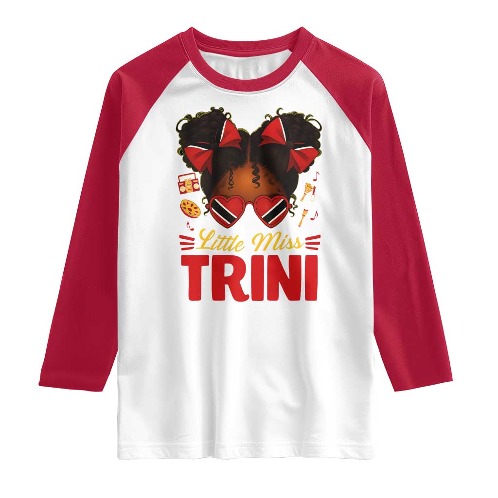 Little Miss Trinidad And Tobago Raglan Shirt Afro Black Messy Bun Girl Trini Flag Bow
