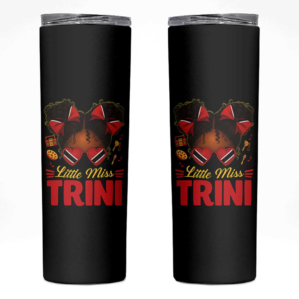 Little Miss Trinidad And Tobago Skinny Tumbler Afro Black Messy Bun Girl Trini Flag Bow