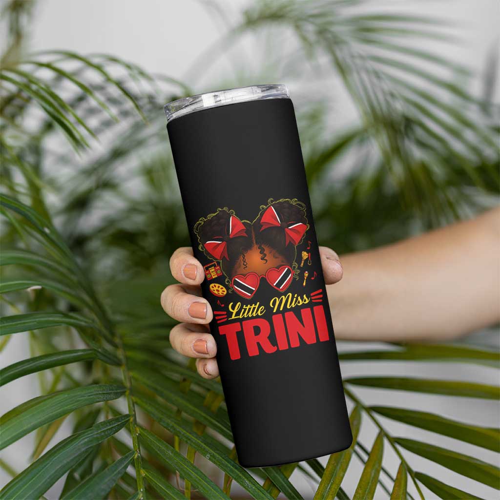 Little Miss Trinidad And Tobago Skinny Tumbler Afro Black Messy Bun Girl Trini Flag Bow