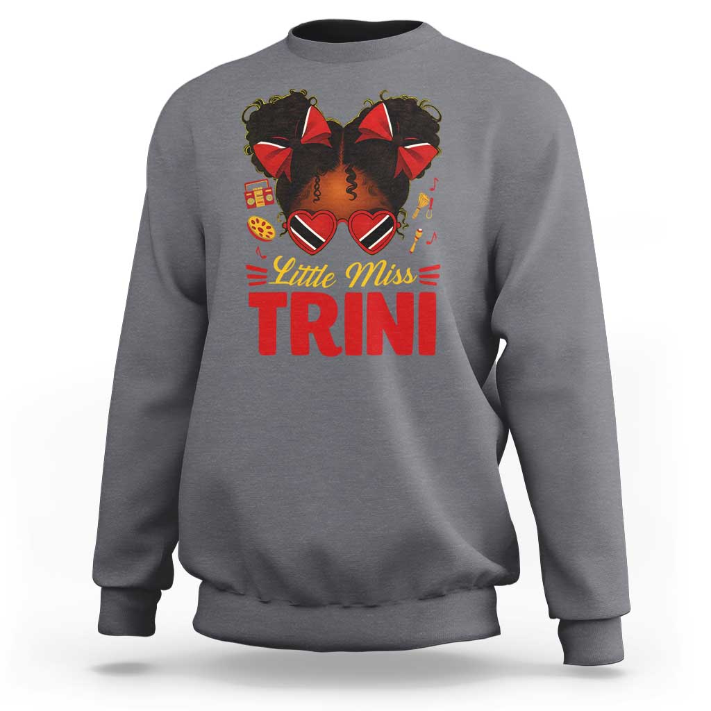 Little Miss Trinidad And Tobago Sweatshirt Afro Black Messy Bun Girl Trini Flag Bow