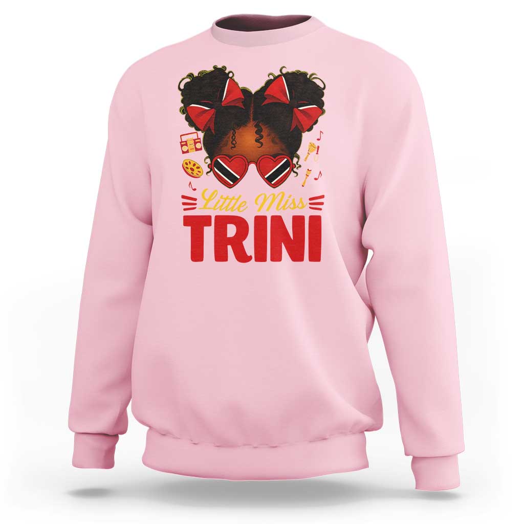 Little Miss Trinidad And Tobago Sweatshirt Afro Black Messy Bun Girl Trini Flag Bow