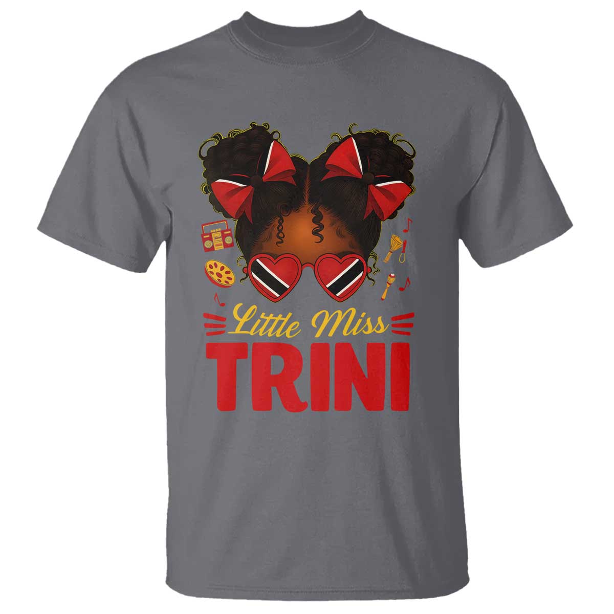 Little Miss Trinidad And Tobago T Shirt Afro Black Messy Bun Girl Trini Flag Bow