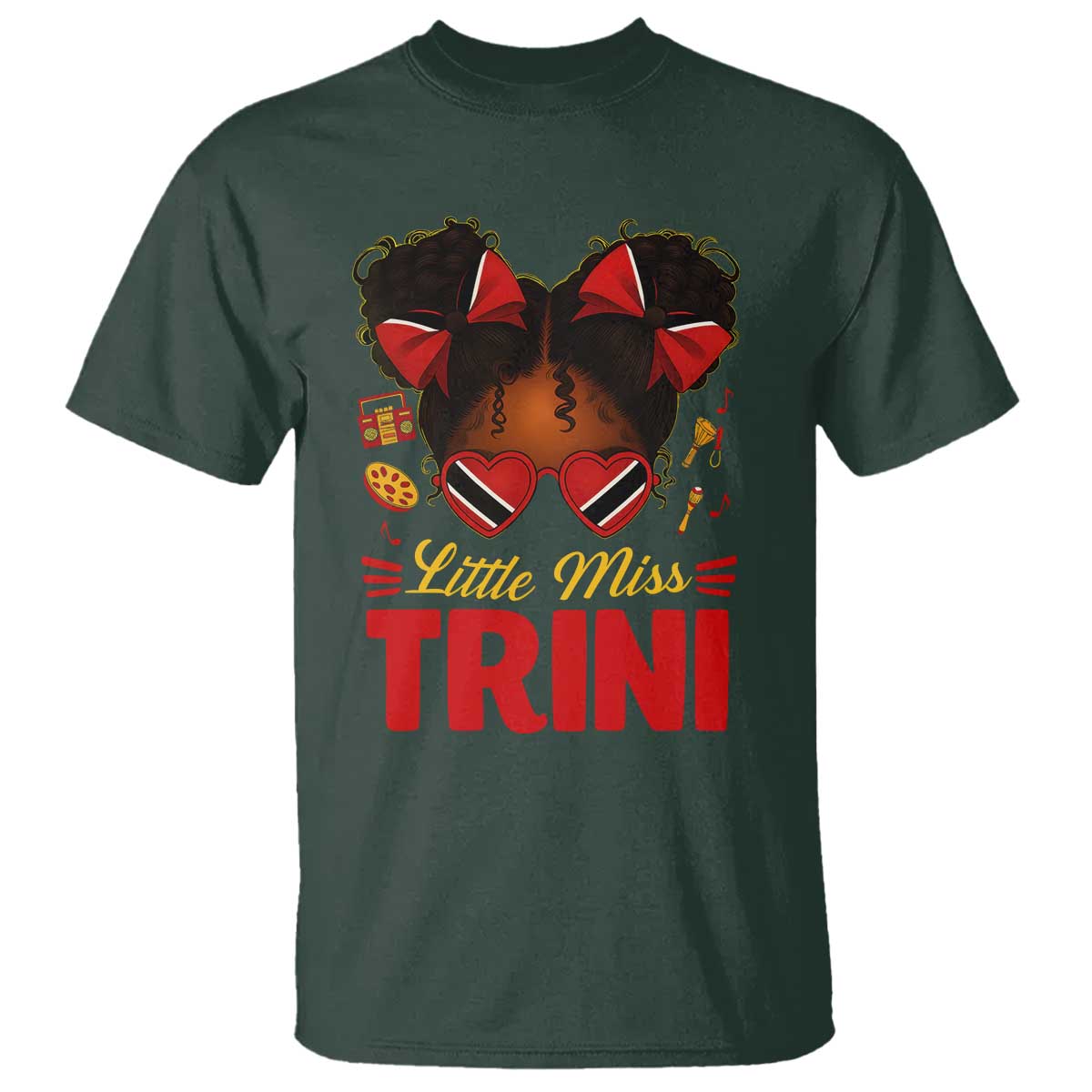 Little Miss Trinidad And Tobago T Shirt Afro Black Messy Bun Girl Trini Flag Bow