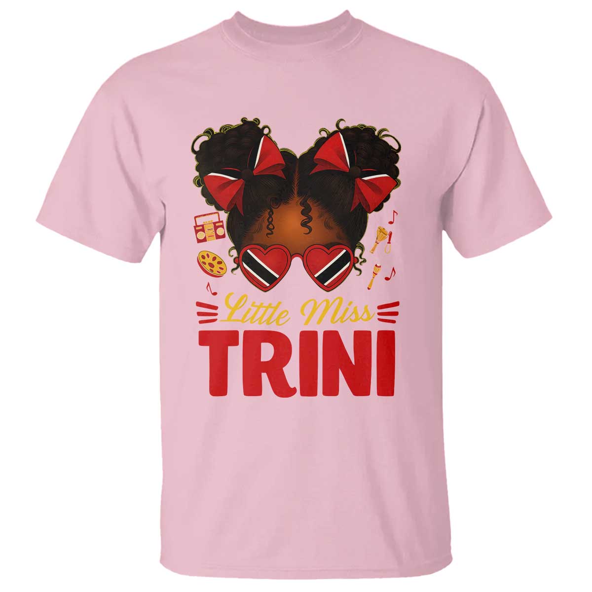 Little Miss Trinidad And Tobago T Shirt Afro Black Messy Bun Girl Trini Flag Bow