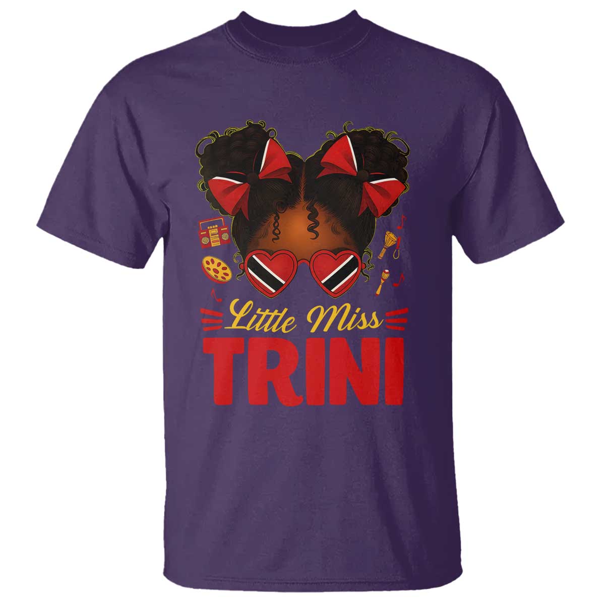 Little Miss Trinidad And Tobago T Shirt Afro Black Messy Bun Girl Trini Flag Bow