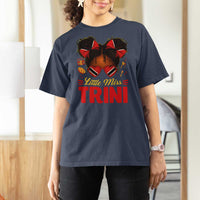 Little Miss Trinidad And Tobago T Shirt For Women Afro Black Messy Bun Girl Trini Flag Bow