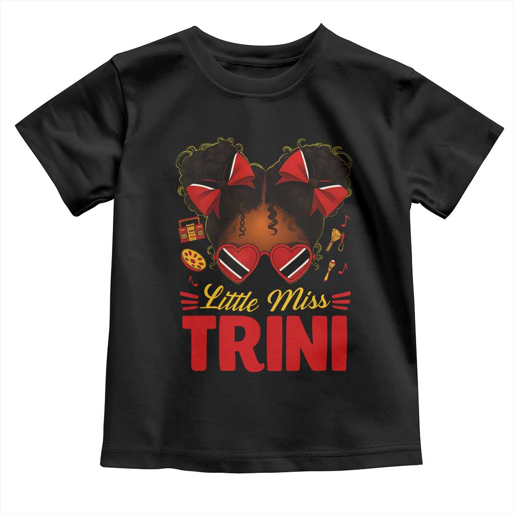 Little Miss Trinidad And Tobago Toddler T Shirt Afro Black Messy Bun Girl Trini Flag Bow
