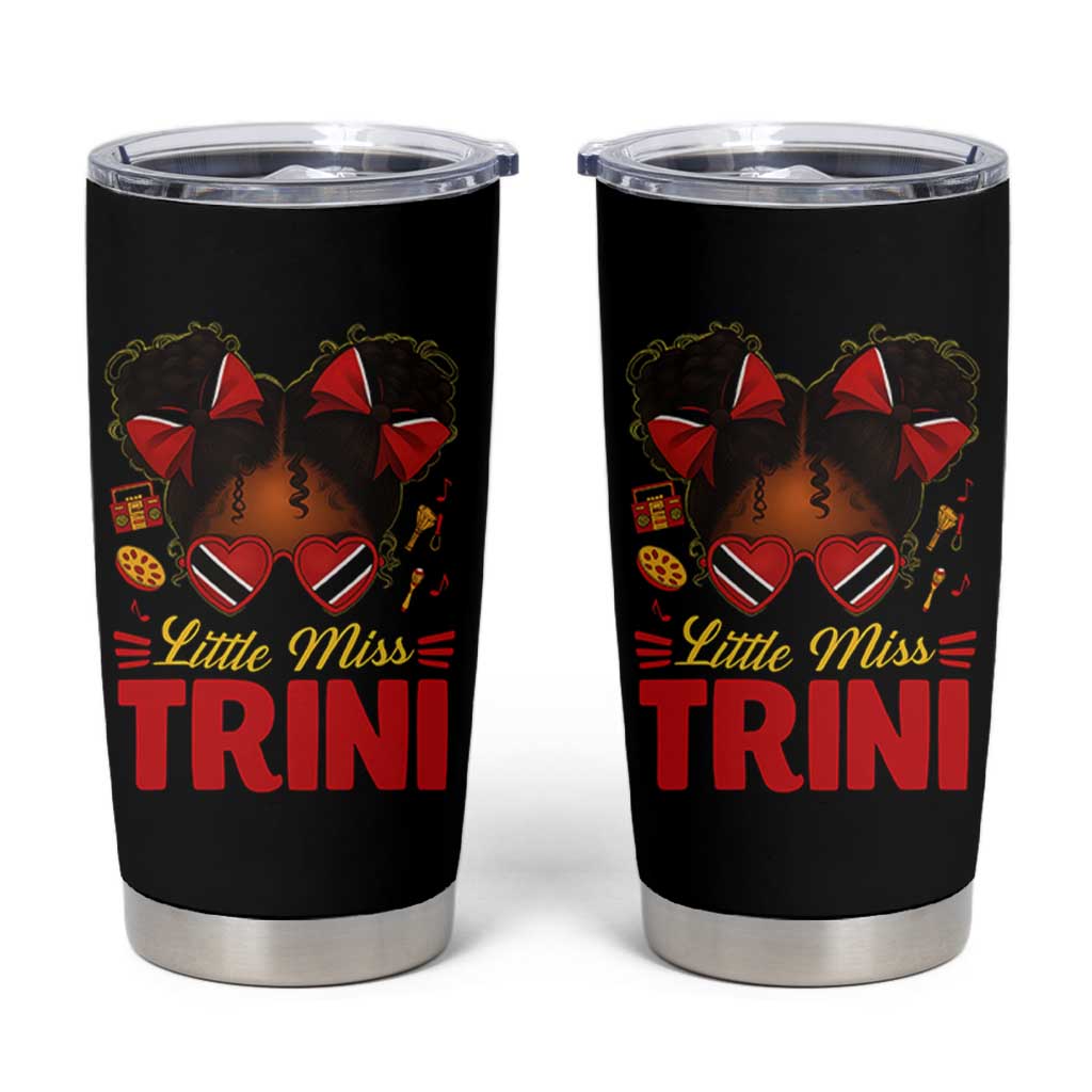Little Miss Trinidad And Tobago Tumbler Cup Afro Black Messy Bun Girl Trini Flag Bow