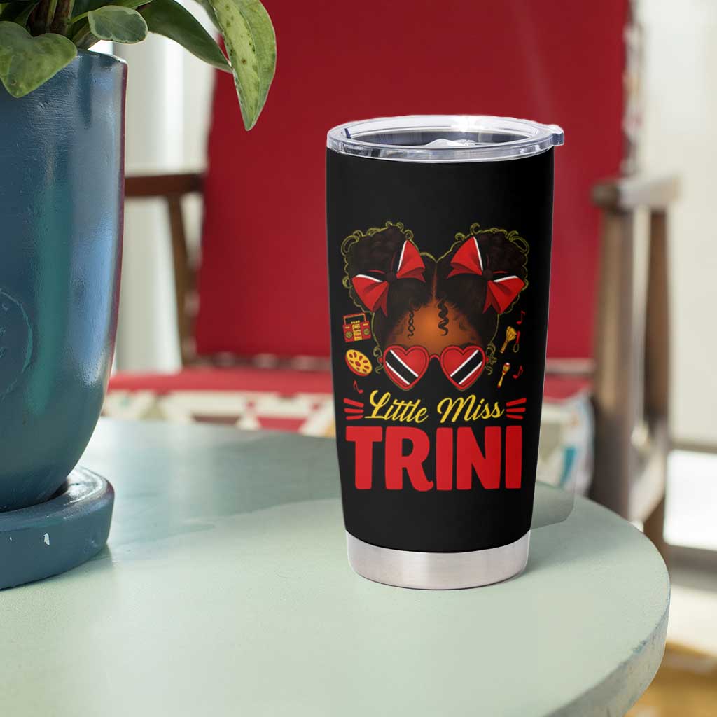 Little Miss Trinidad And Tobago Tumbler Cup Afro Black Messy Bun Girl Trini Flag Bow