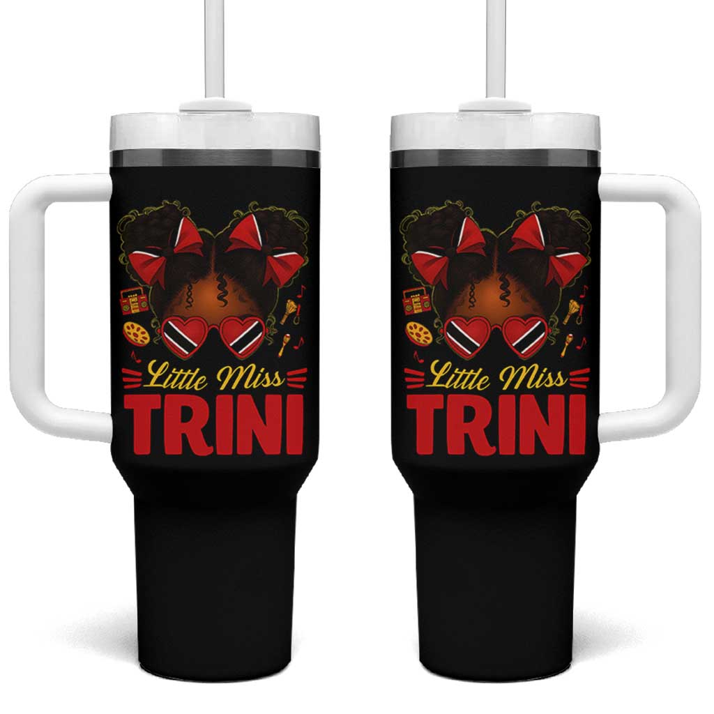 Little Miss Trinidad And Tobago Tumbler With Handle Afro Black Messy Bun Girl Trini Flag Bow