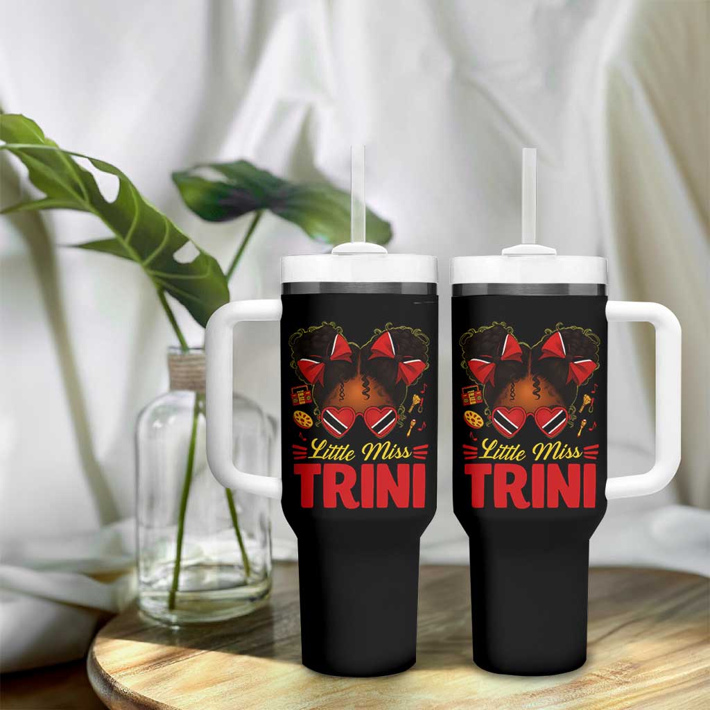 Little Miss Trinidad And Tobago Tumbler With Handle Afro Black Messy Bun Girl Trini Flag Bow