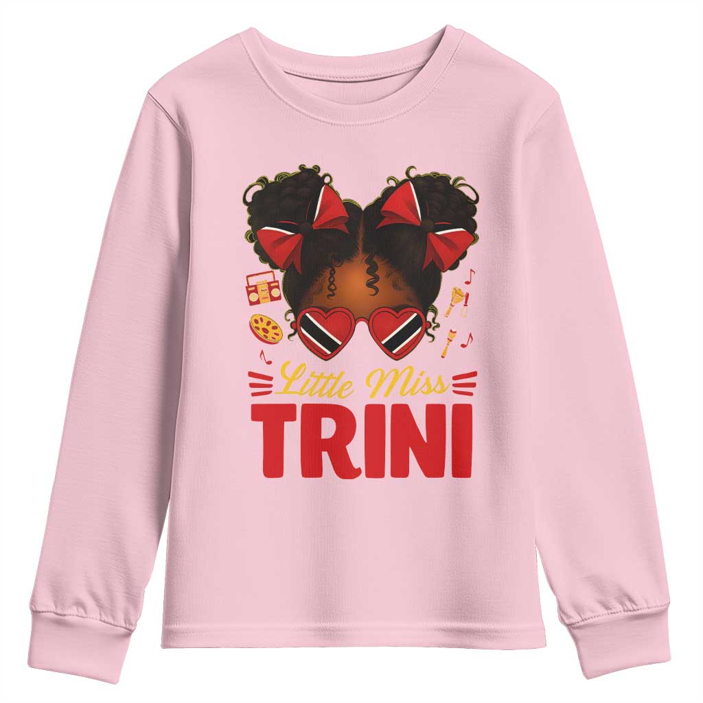 Little Miss Trinidad And Tobago Youth Sweatshirt Afro Black Messy Bun Girl Trini Flag Bow