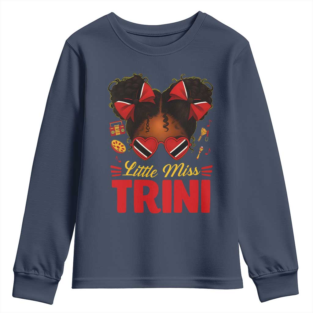 Little Miss Trinidad And Tobago Youth Sweatshirt Afro Black Messy Bun Girl Trini Flag Bow