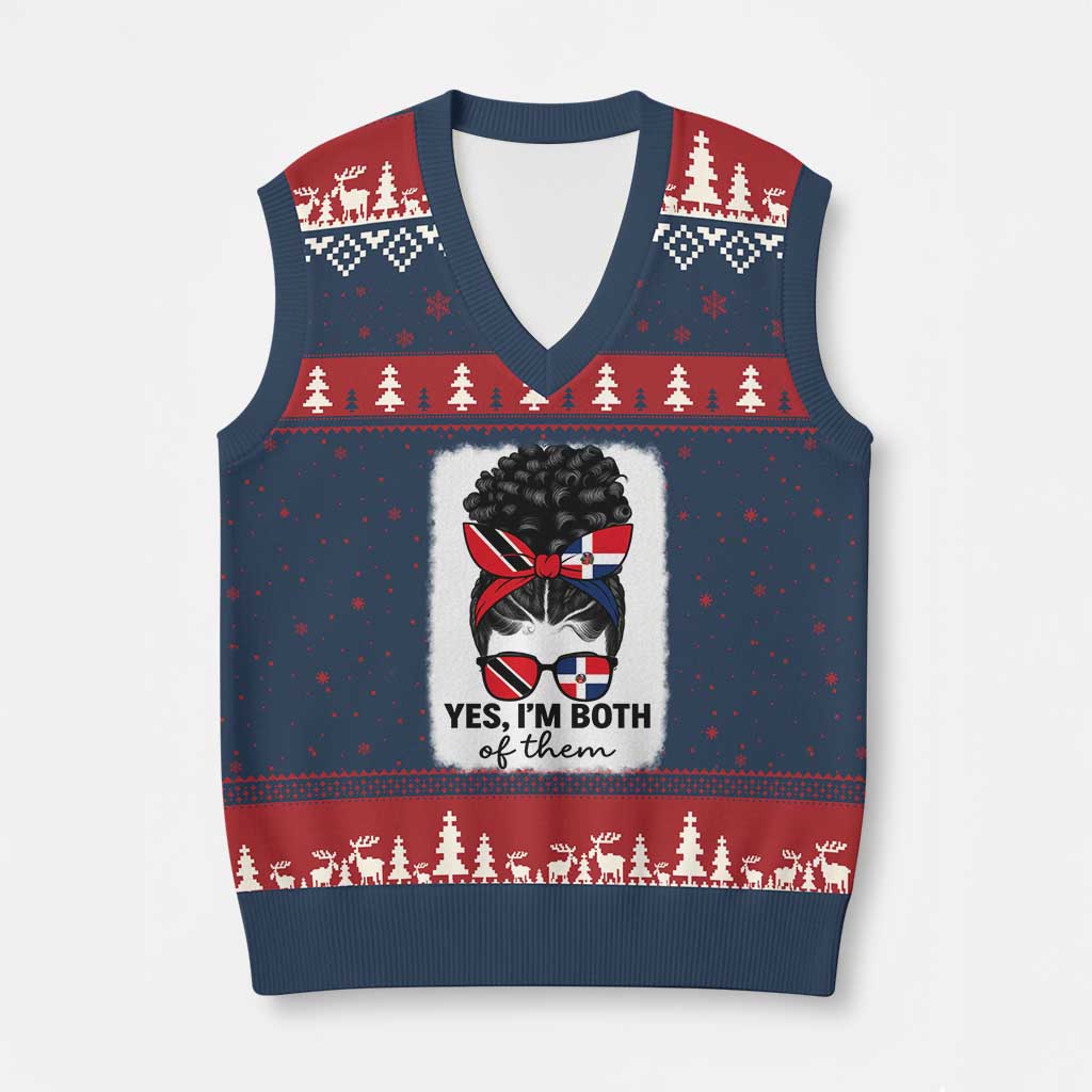 Trini Dominican Girl V-Neck Knit Sweater Vest Yes Im Both Trinidad And Tobago Dominican Pride