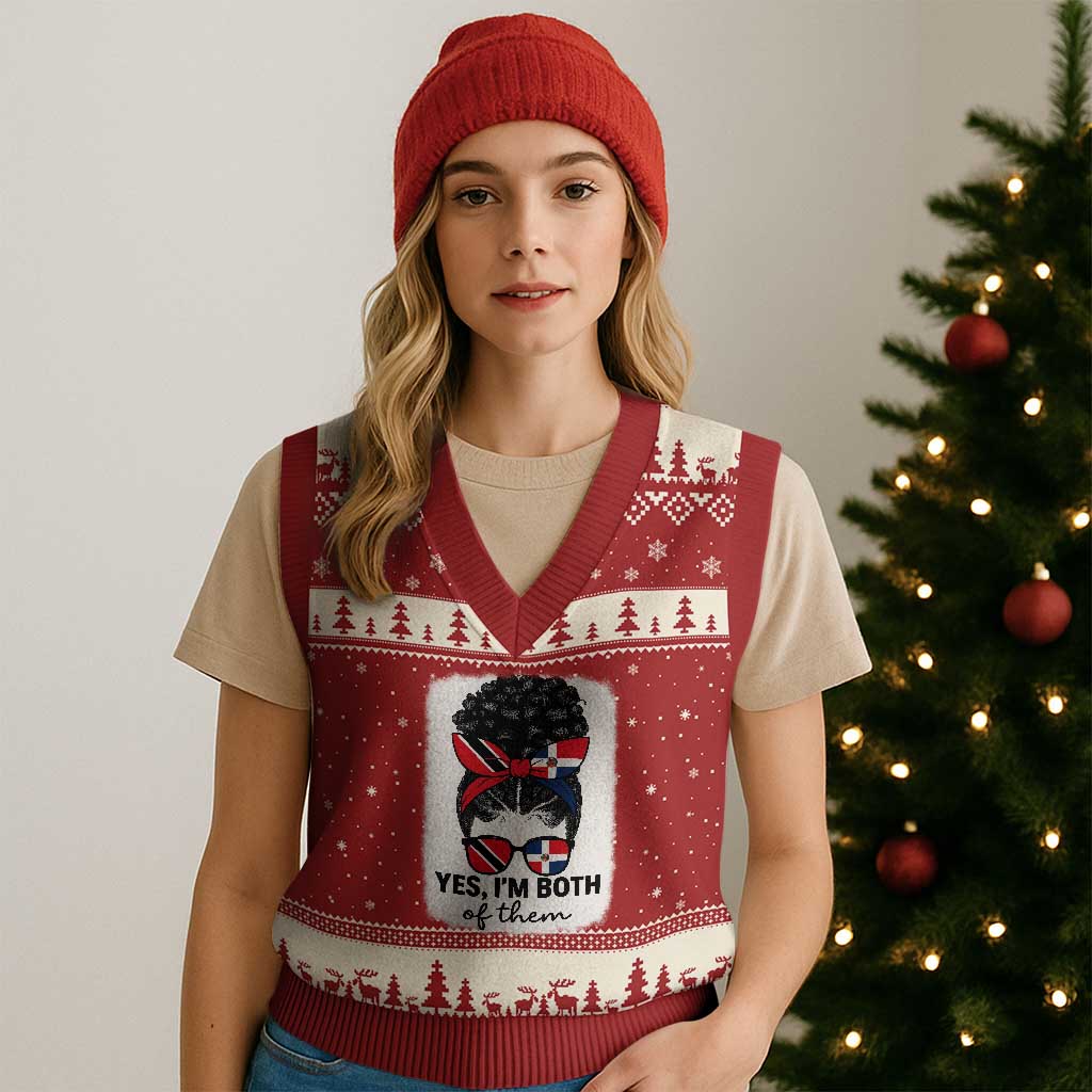 Trini Dominican Girl V-Neck Knit Sweater Vest Yes Im Both Trinidad And Tobago Dominican Pride
