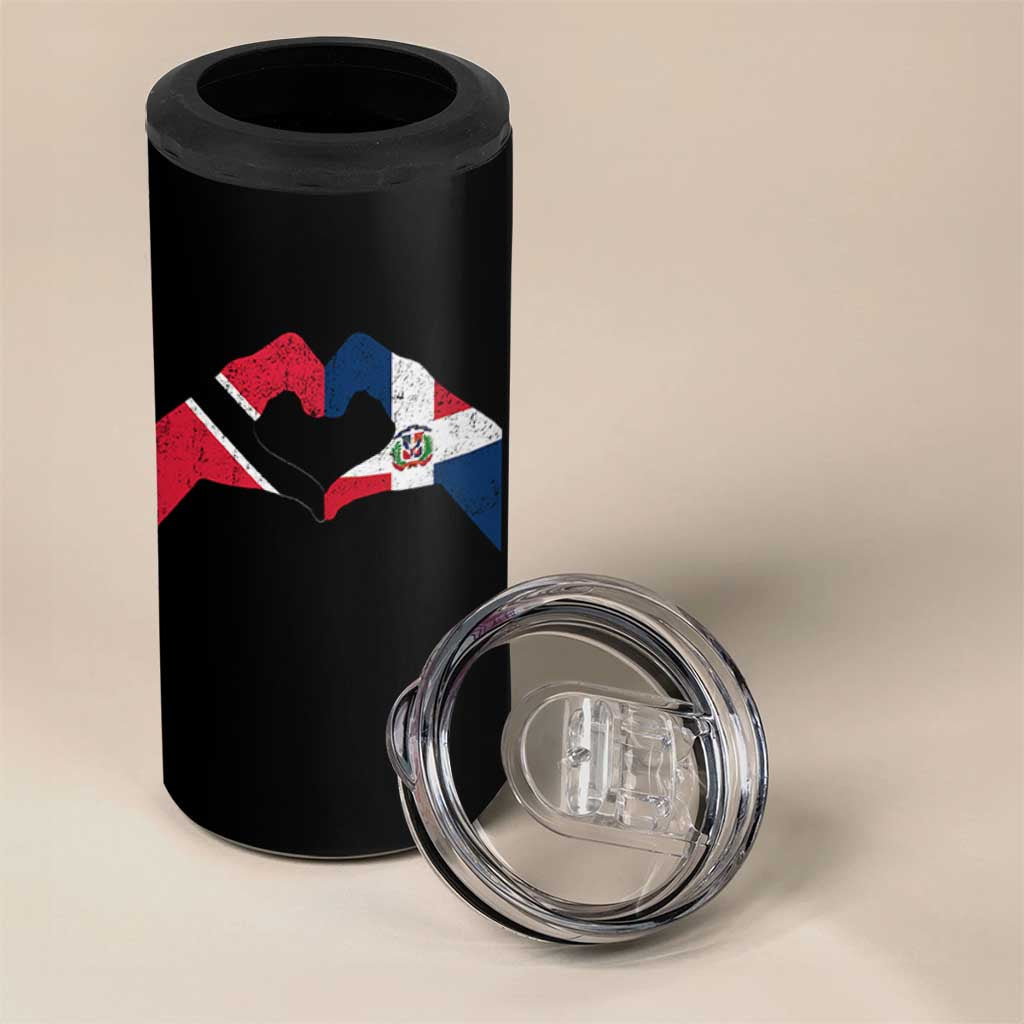 Trinidad and Tobago Dominican 4 in 1 Can Cooler Tumbler Two Flags One Heart
