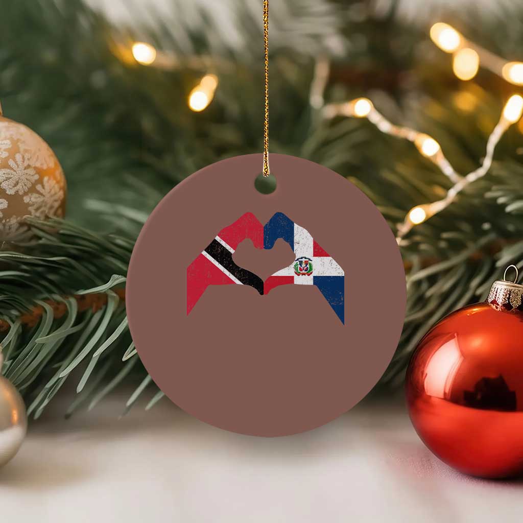 Trinidad and Tobago Dominican Ceramic Ornament Two Flags One Heart