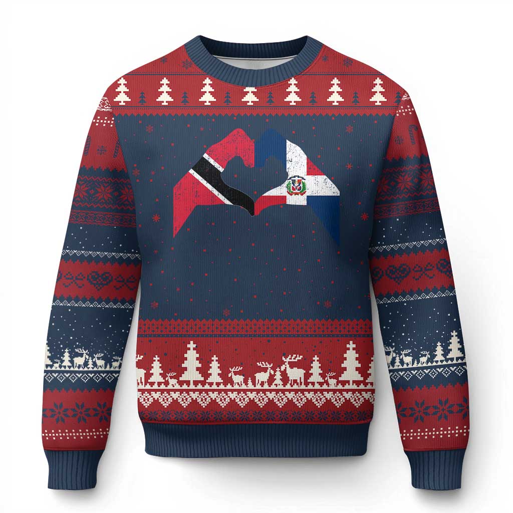 Trinidad and Tobago Dominican Ugly Christmas Sweater Two Flags One Heart