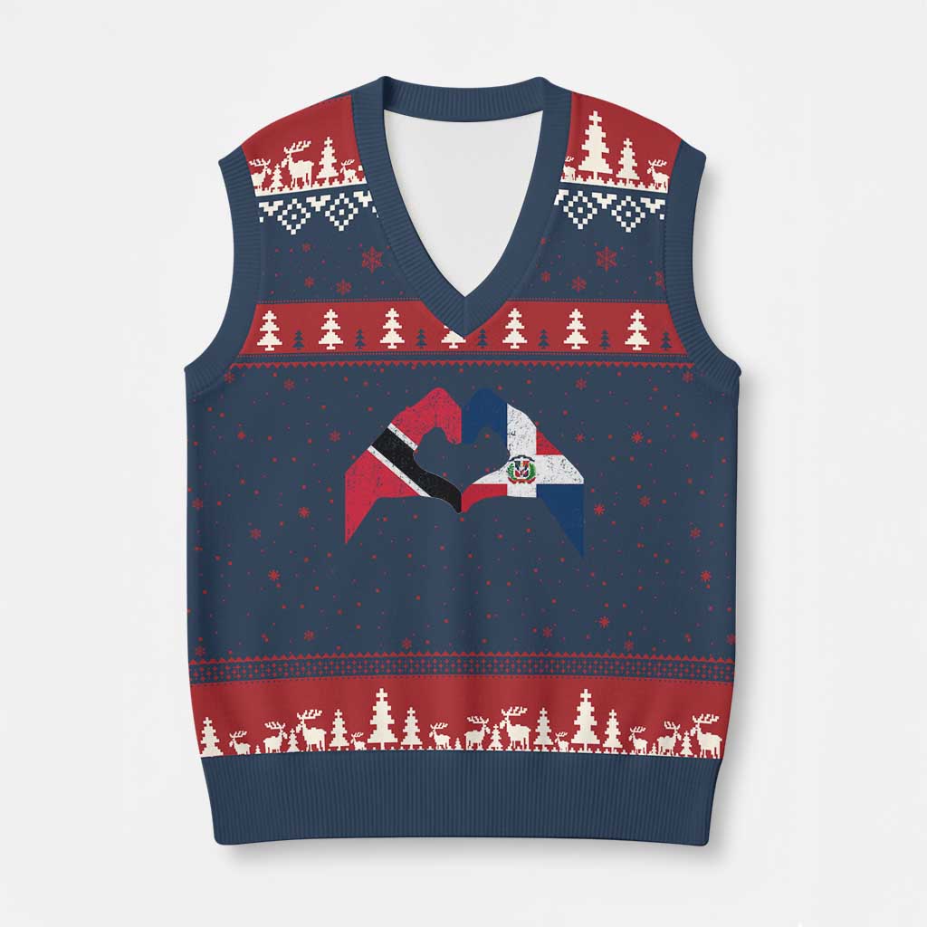 Trinidad and Tobago Dominican V-Neck Knit Sweater Vest Two Flags One Heart