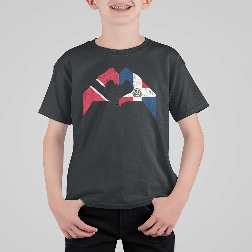Trinidad and Tobago Dominican T Shirt For Kid Two Flags One Heart