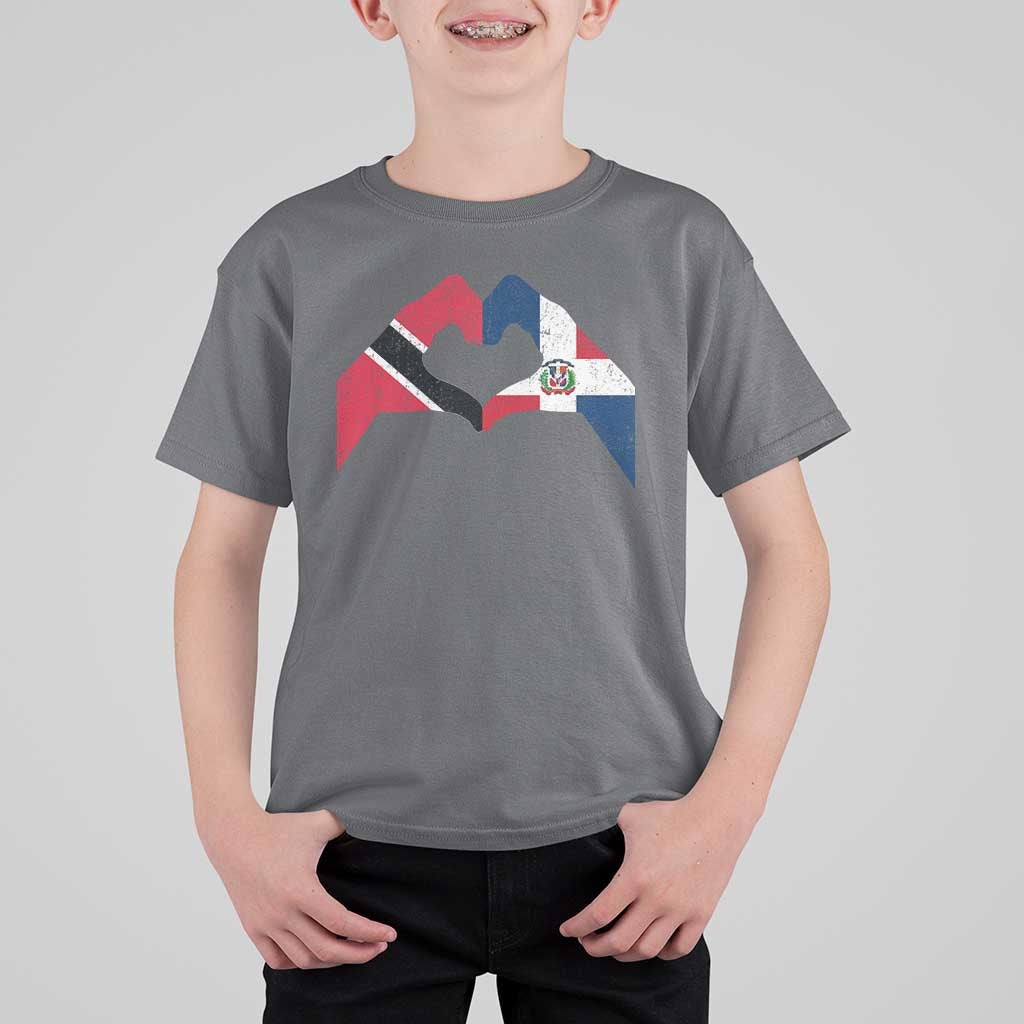 Trinidad and Tobago Dominican T Shirt For Kid Two Flags One Heart