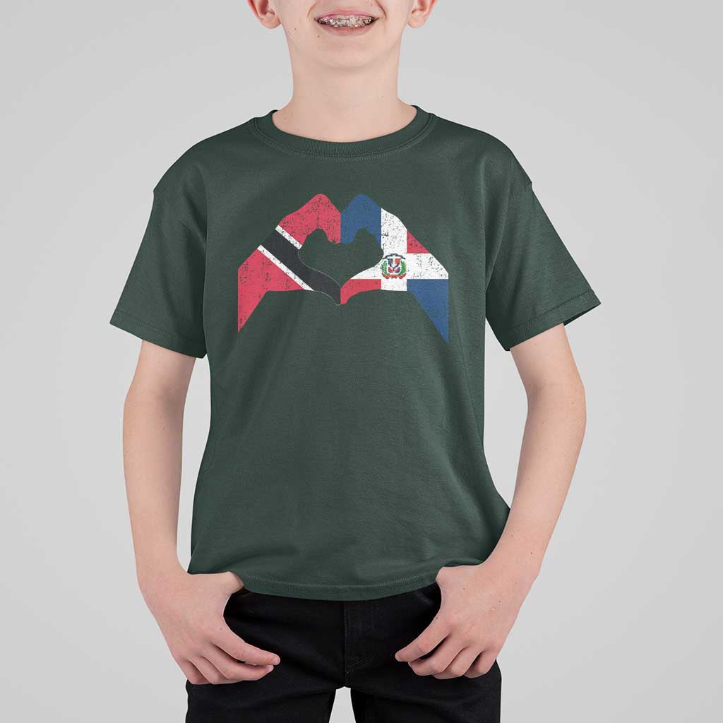 Trinidad and Tobago Dominican T Shirt For Kid Two Flags One Heart
