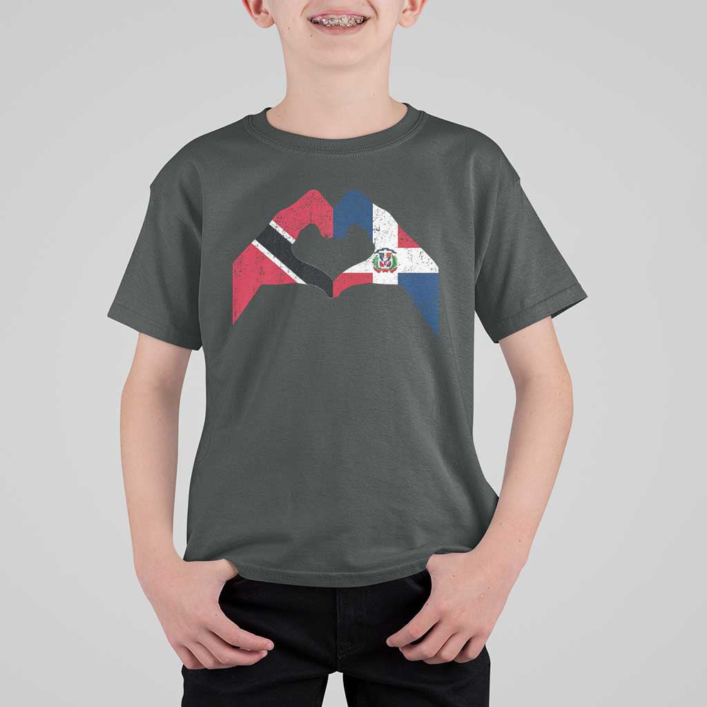 Trinidad and Tobago Dominican T Shirt For Kid Two Flags One Heart