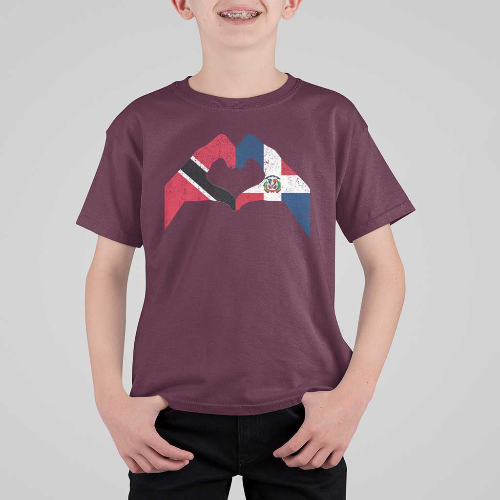 Trinidad and Tobago Dominican T Shirt For Kid Two Flags One Heart