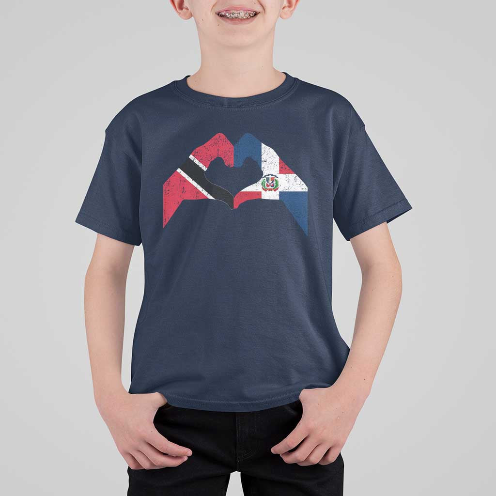 Trinidad and Tobago Dominican T Shirt For Kid Two Flags One Heart