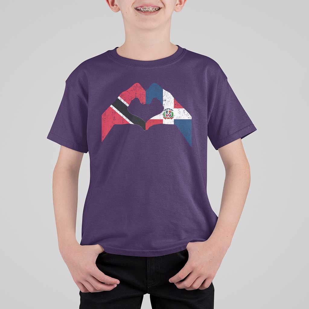 Trinidad and Tobago Dominican T Shirt For Kid Two Flags One Heart