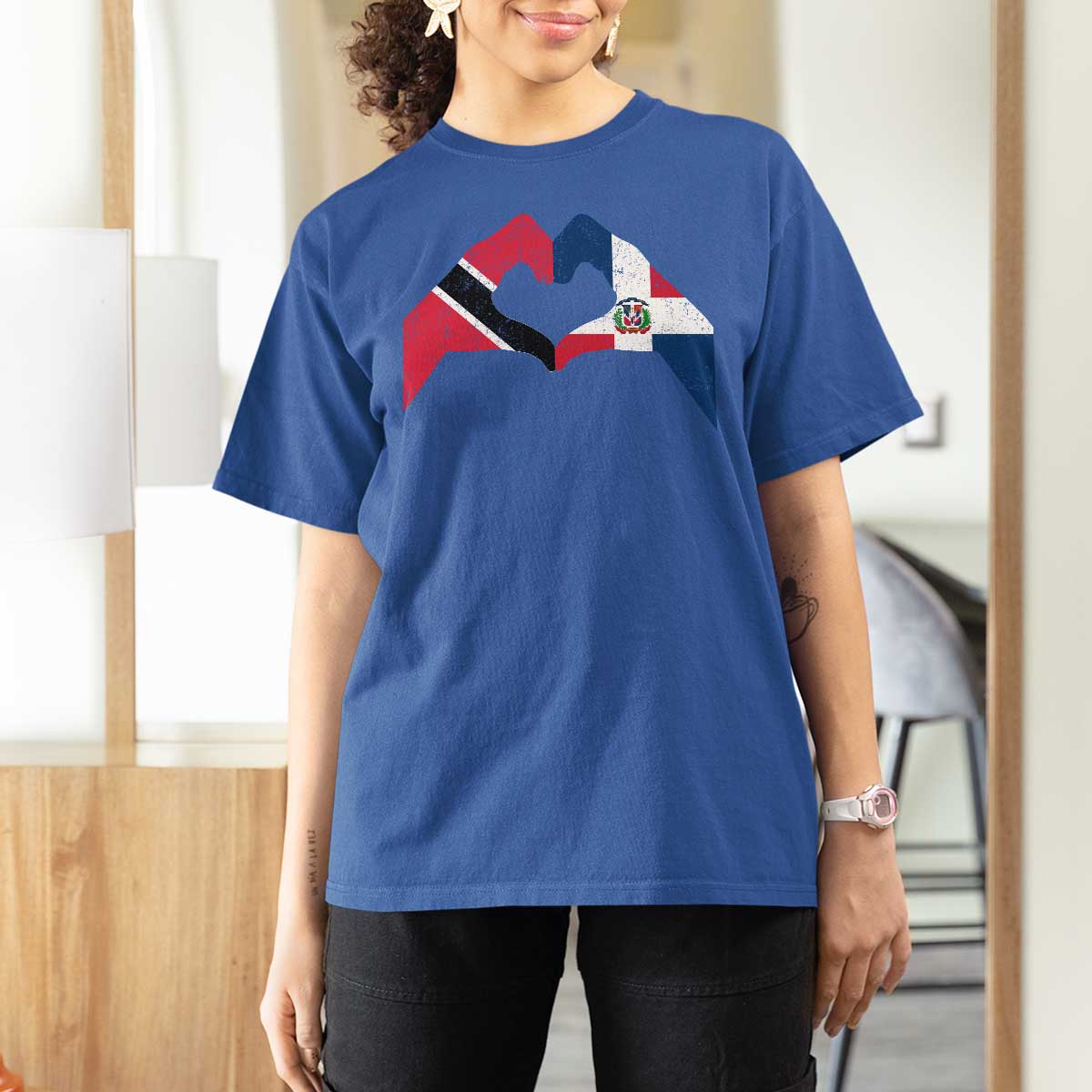 Trinidad and Tobago Dominican T Shirt For Women Two Flags One Heart