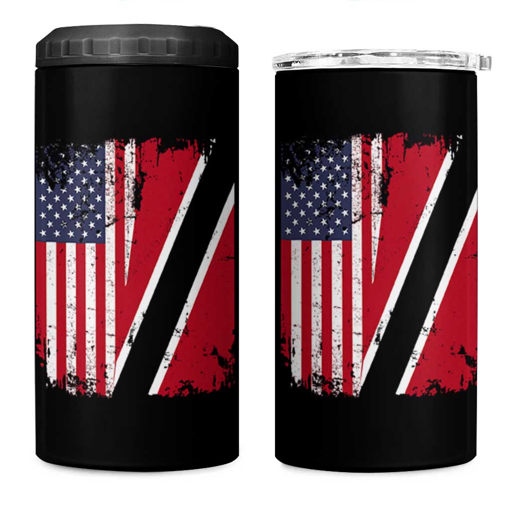 USA Trinidad and Tobago 4 in 1 Can Cooler Tumbler Retro Vintage American Trini Pride Flag